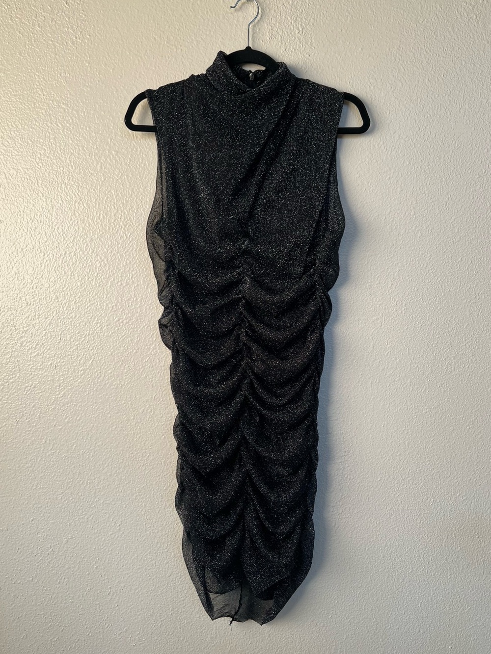 All Saints Black Metallic Sparkly Ruched Mini Dress size 10